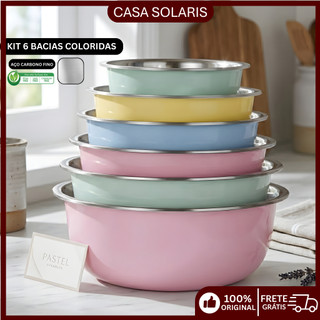 Kit 6 Tigelas Bowl Bacia Vasilha Potes Saladeira Aço Inox Cozinha Comedouro Pet Multiuso Gourmet
