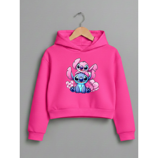 Cropped Moletom Infantil Feminino Desenho Stitch Blusa Menina de Frio Curta Com Capuz Algodão em Oferta na Shopee