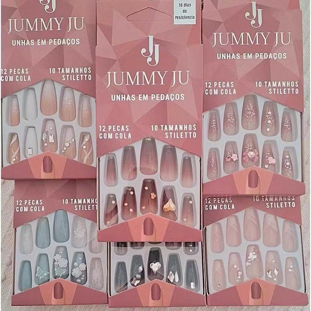 Kit 3/6 Peças Unhas Postiças Stiletto com Cola –  Modelos Sortidos Dura até 10 Dias DML-10250