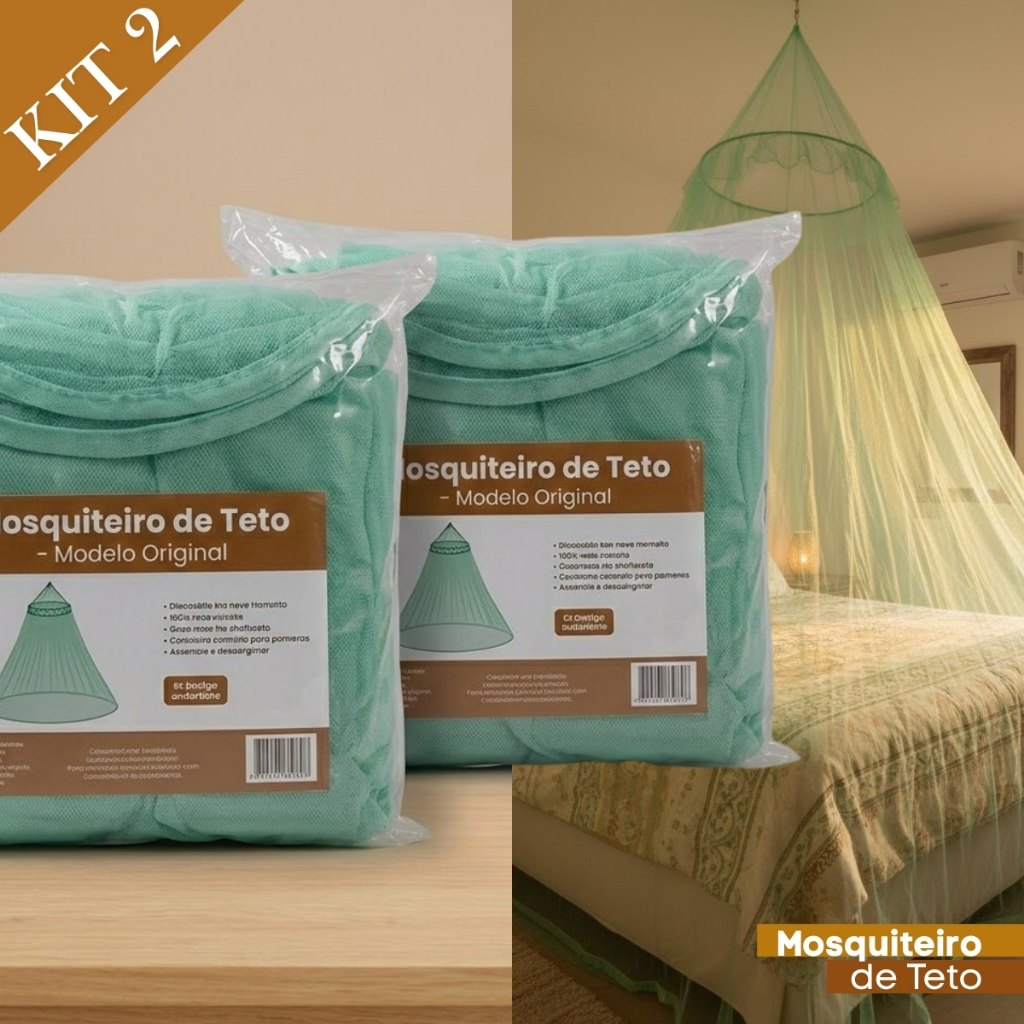 Kit 2 Mosquiteiros Teto Casal Solteiro Gigante Com Elástico