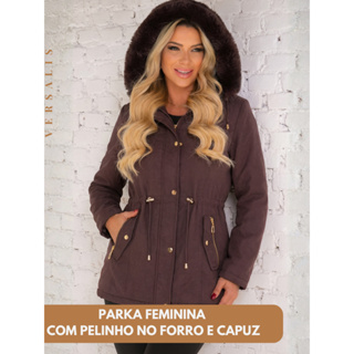 Jaqueta Parka Feminina Inverno Forrada Pelinho Casaco Quentinho Capuz Removivel Luxo em Oferta na Shopee