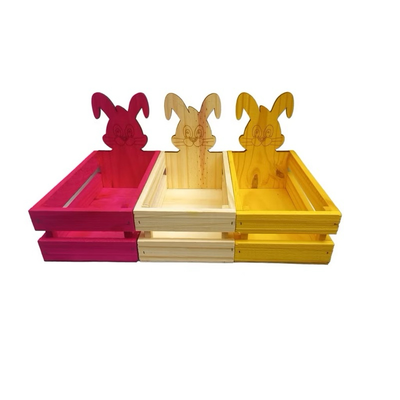 CAIXOTE RETANGULAR MADEIRA PINUS | TAM.: 17X15X10CM | COELHINHO DA PÁSCOA | COELHO | OVOS | OVINHOS | CESTAS CHOCOLATES