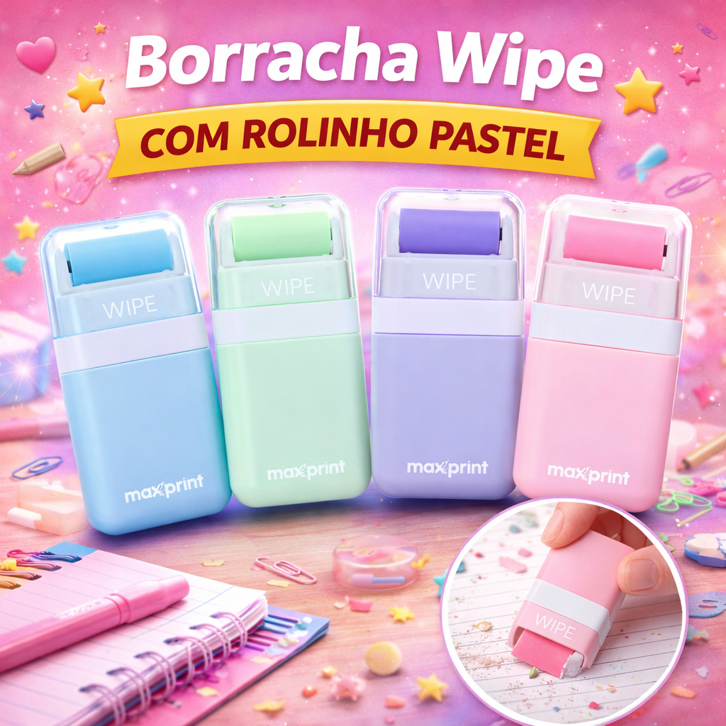 Borracha Wipe com Rolinho para Limpeza Maxprint Colorida Pastel Macia