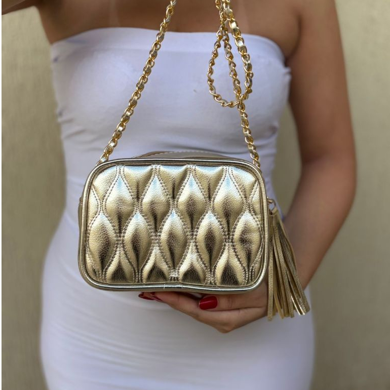 Bolsa Feminina Alça Transversal Bordada  Fechamento em zíper Tamanho Média Para o Dia a Dia Festa Envio Rapido Dourada