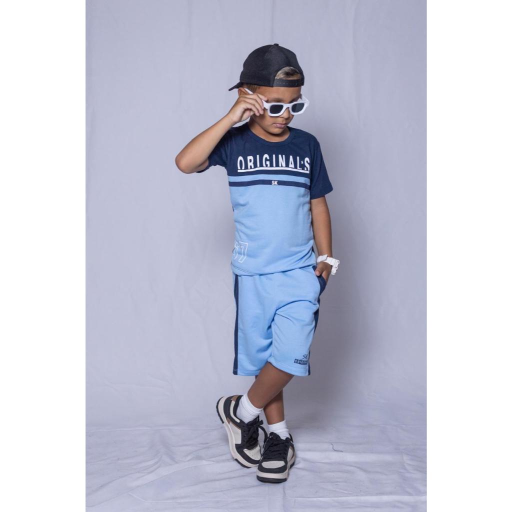 Conjunto Roupa Infantil Masculino Camisa + Bermuda Leve, Fresquinho premium 2 a 12 anos