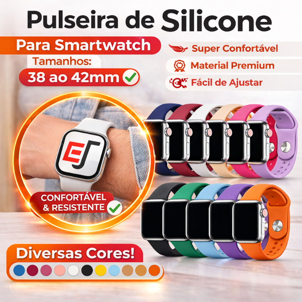 Pulseira Relógio Smartwatch Silicone Borracha Premium Compatível Tamanhos 38mm 40mm 41mm 42mm