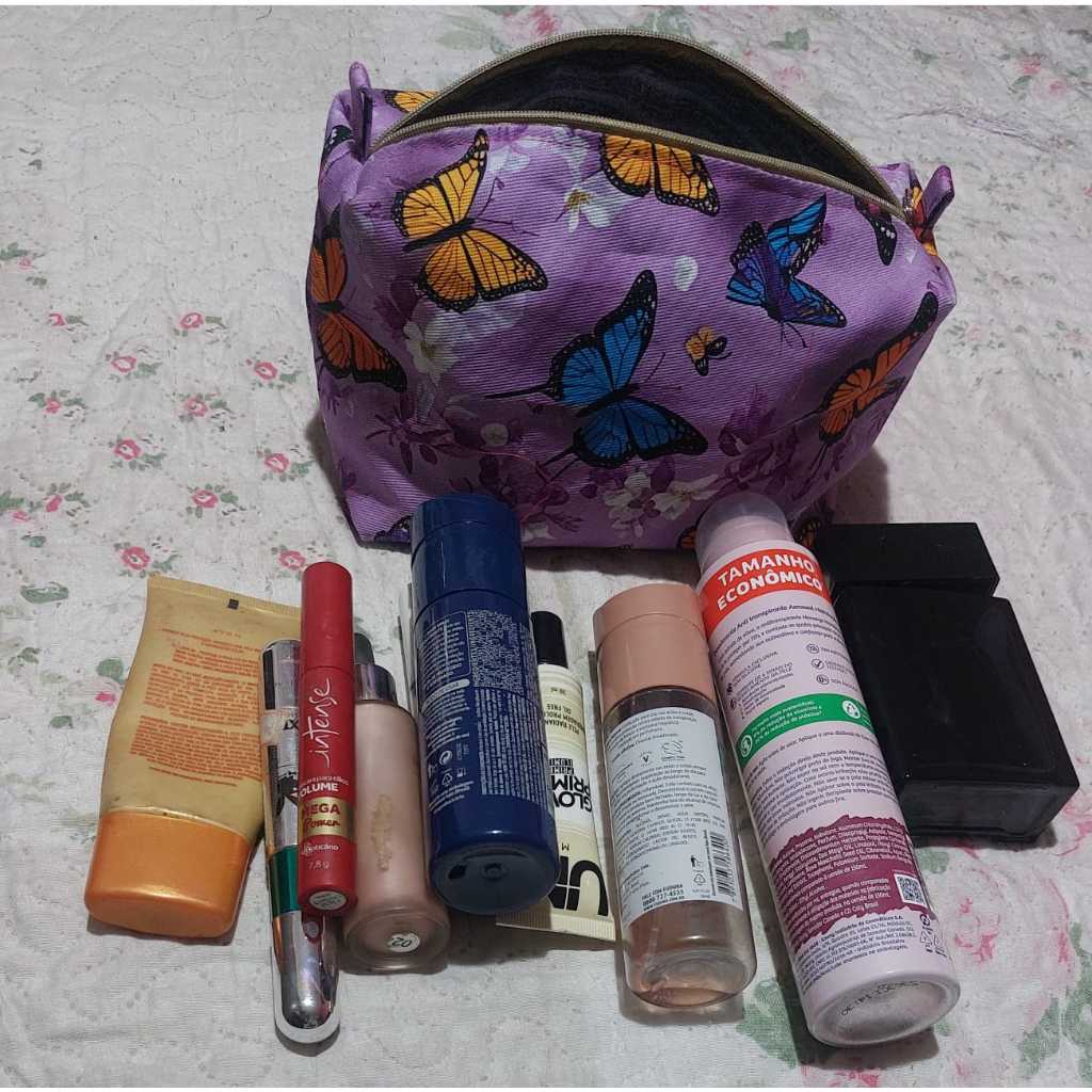 Kit Necessaire Feminina borboleta com 2 Unidades | Ideal para Viagem e Bolsa