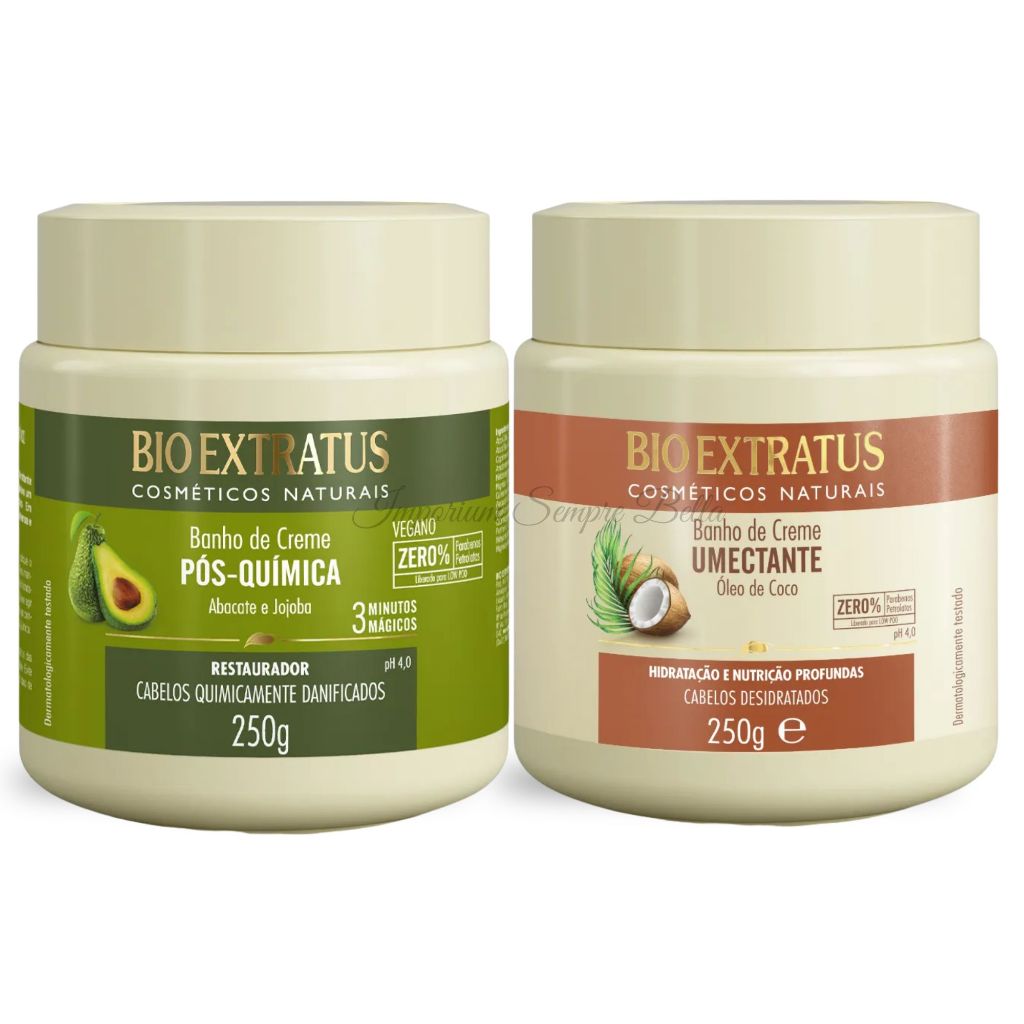 Kit Máscara Nutrição e Reconstrução Cabelos Ressecados Pós Química250g + Umectante250g BioExtratus