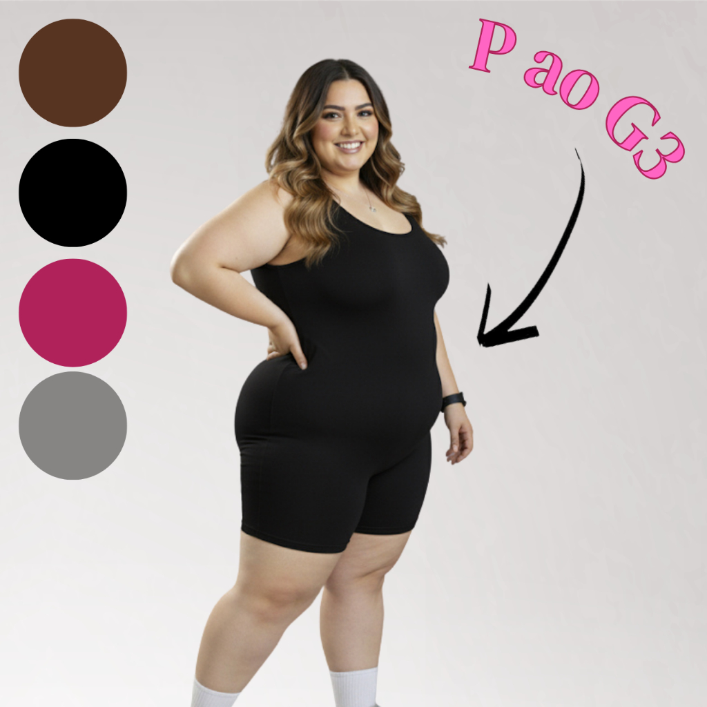 Imagem Macaquinho Fitness Feminino Suplex Slim Plus Academia Yoga Corrida Pilates Caminhada Look Casual