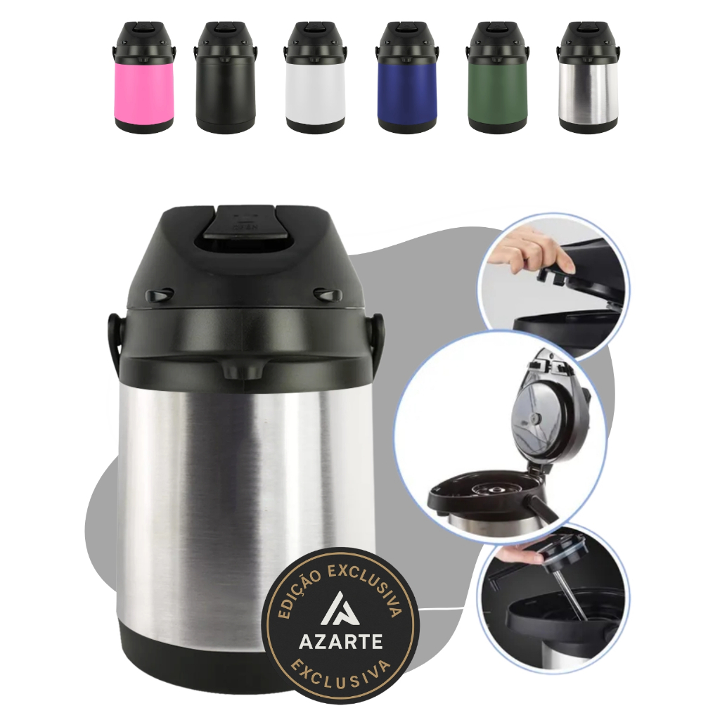 Garrafa Térmica Inox 2,5l Azarte Dupla camada Quente E Frio para Terere Chimarrao Coloridas