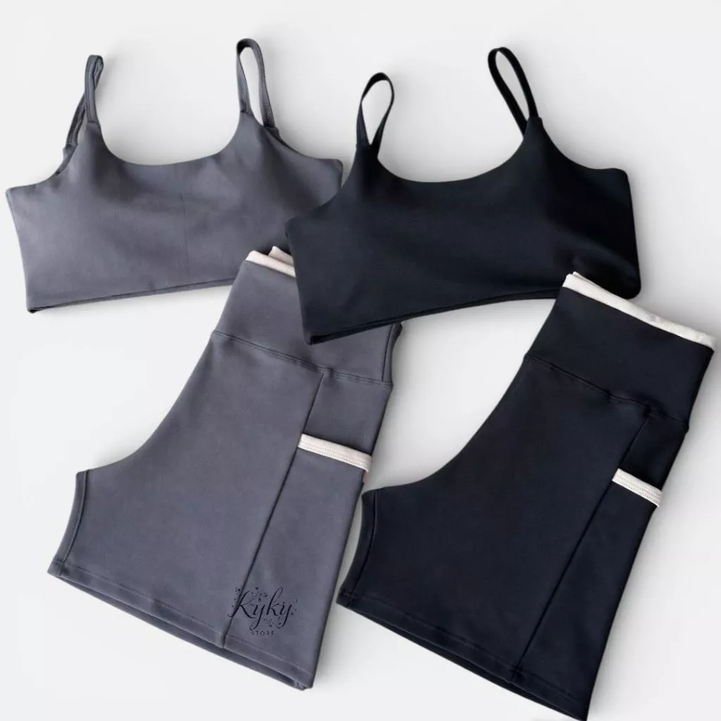 Kit 2 Conjunto Line Top Costas Abertas Bojo + Shorts Bolso Lateral Cintura Alta FItness Academia — imagem 1