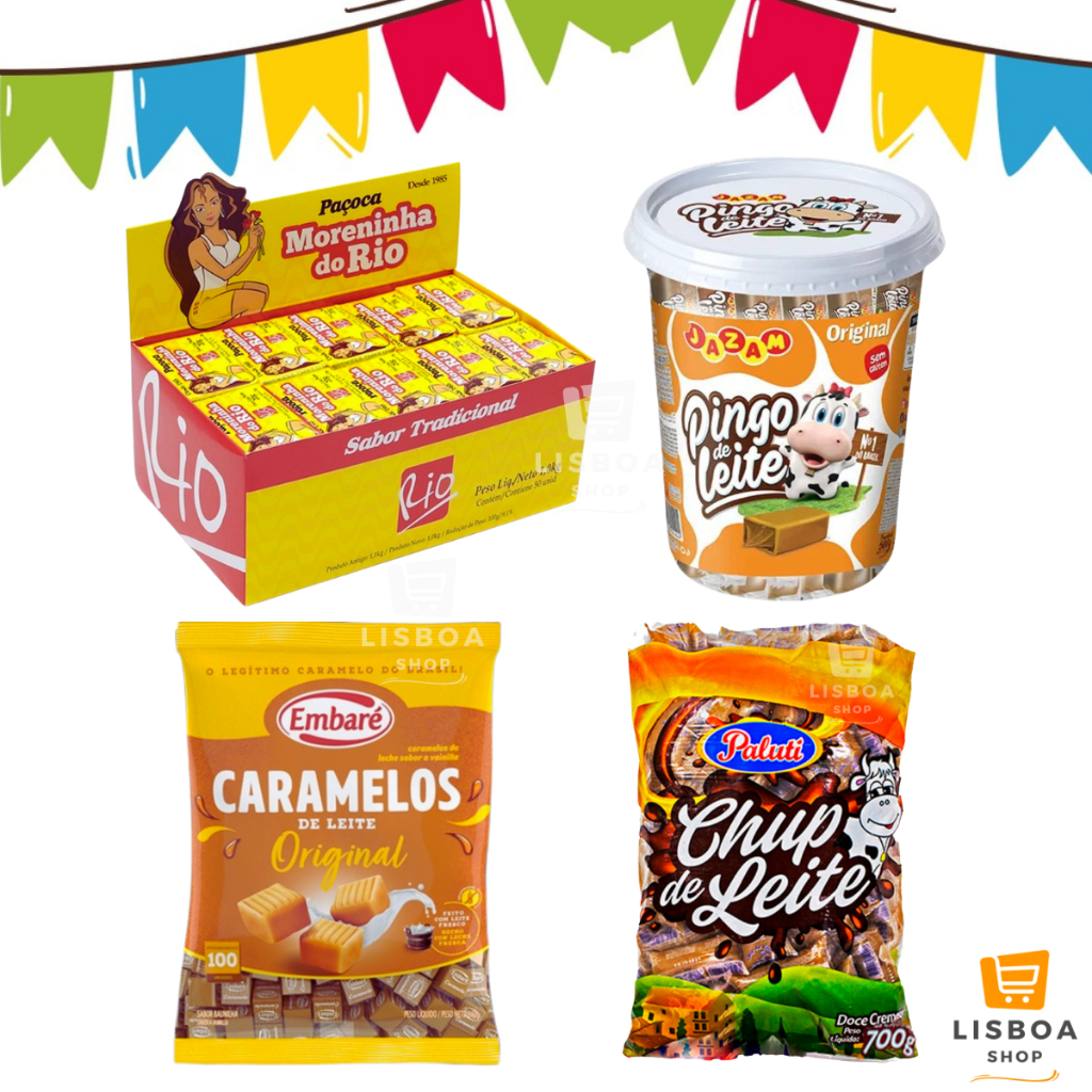 Kit Doces Festa Junina Doce de Leite Paçoca Pingo de Leite Chup Chup