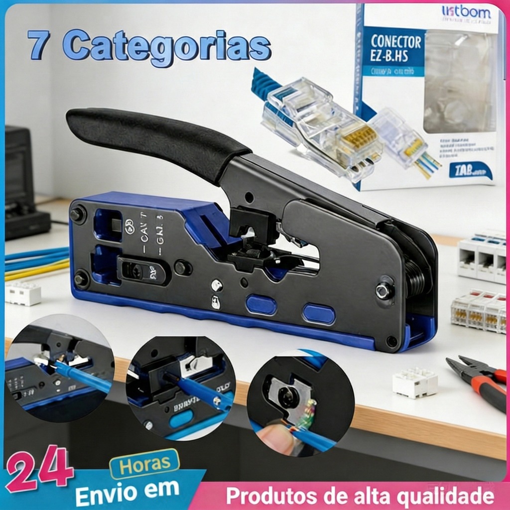 Alicate Crimpador RJ45 Vazado Cat5 Cat6 Cat7 Ferramenta de Rede Profissional em Oferta na Shopee