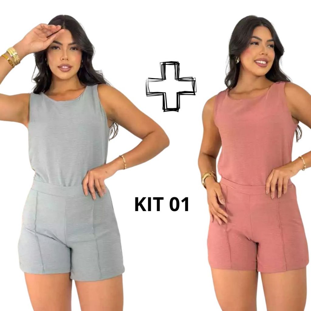 Kit Conjunto Feminino Blusa Regata + Short Tecido Crepe Dunas Soltinho Dia a Dia Casual Confortável