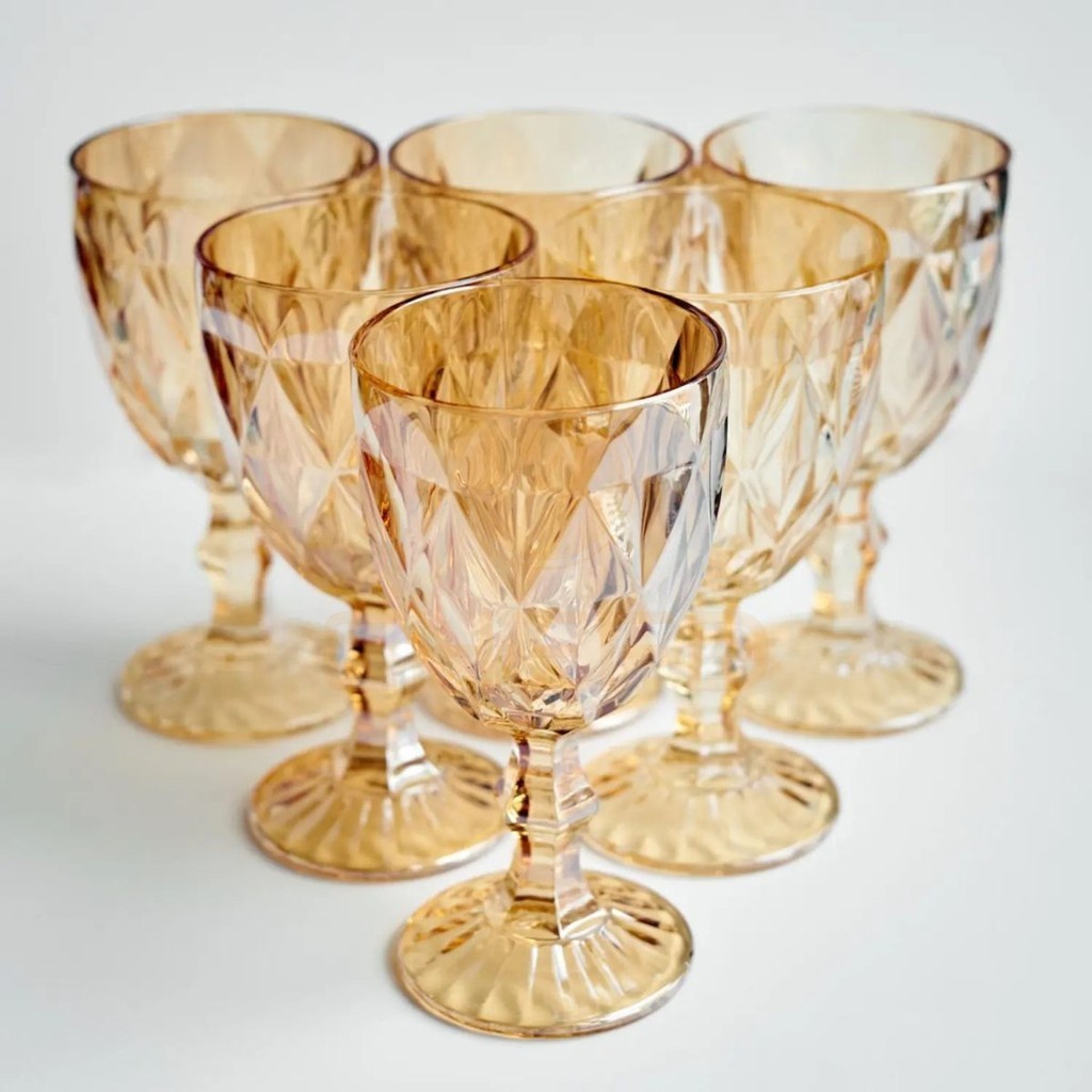 Jogo 6 Taça Diamond Copo Vidro Âmbar Frutacor Fume Transparente 340ml