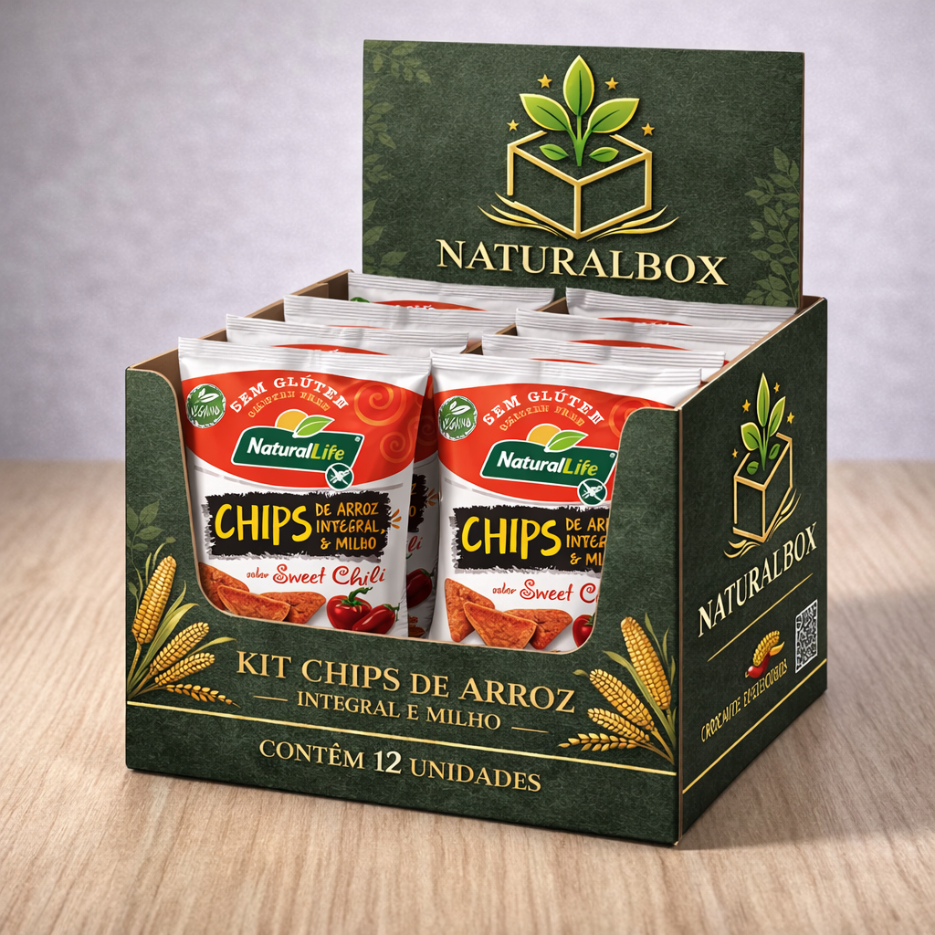 Caixa Com 12 Chips Arroz Integral e Milho Sweet Chili Sem Glúten Kodilar 70g