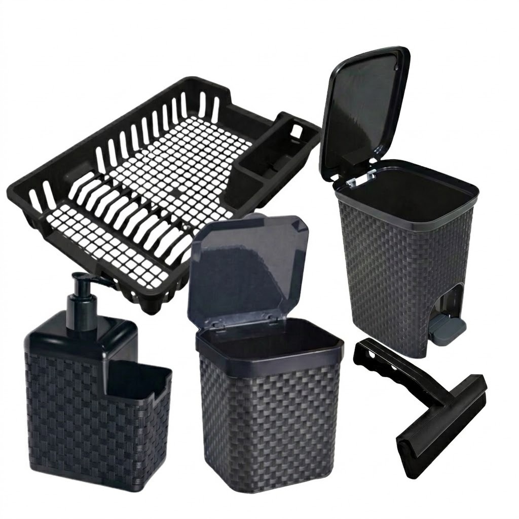 Kit Cozinha Multiuso Lixeira Porta Dergentente Rodo Escorredor Organizador Casa - 3/4/5 Peças