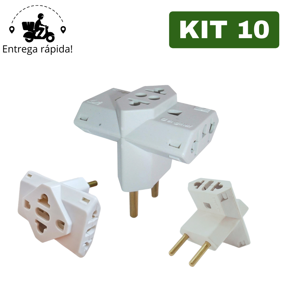 Adaptador de Tomada T Benjamin Universal Resistente com 3 Entradas Bivolt 10A e 20A