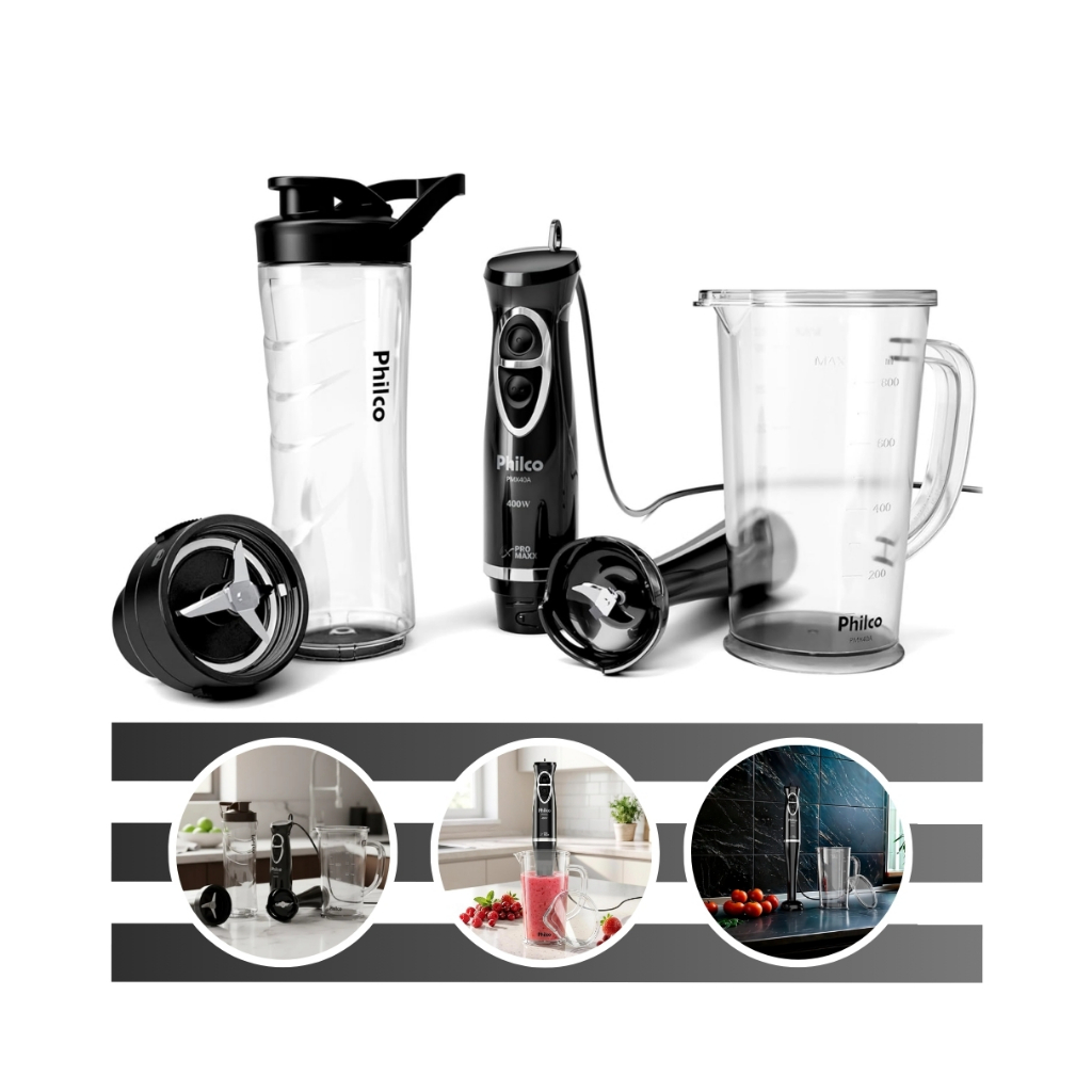 Mixer E Blender 2 Em 1 Potência de 400w Com 2 Velocidades e 4 Lâminas PMX40A Philco em Oferta na Shopee