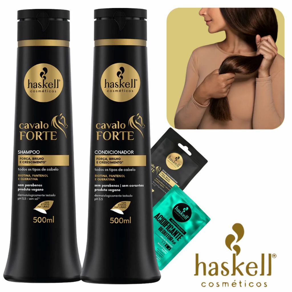 Kit Cavalo Forte Shampoo + Condicionador 2x500ml - Haskell em Oferta na Shopee