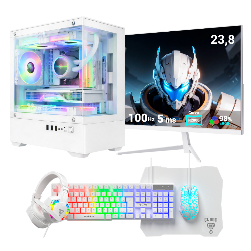 Pc Gamer Branco Intel Core I7, 16GB RAM, SSD480GB, GT730 4GB, Completo com Monitor 23" Curvo, Combo Periféricos