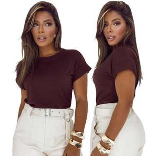 Blusa Femenina T-shirt Lisa Listrada  Manga Japonesa Doblada Cores Verao Inverno Tendencia 2026 Viscolycra Premium