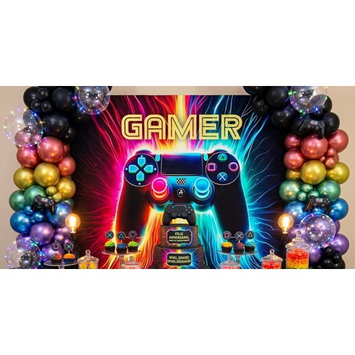 Painel de Festa  Antirreflexo Decoração Game/Gamer/Controle/Jogo/Video Game /Neon em Oferta na Shopee