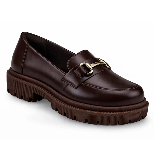 Mocassim Feminino Tratorado Bico Redondo com Enfeite Corrente ABS 026-005
