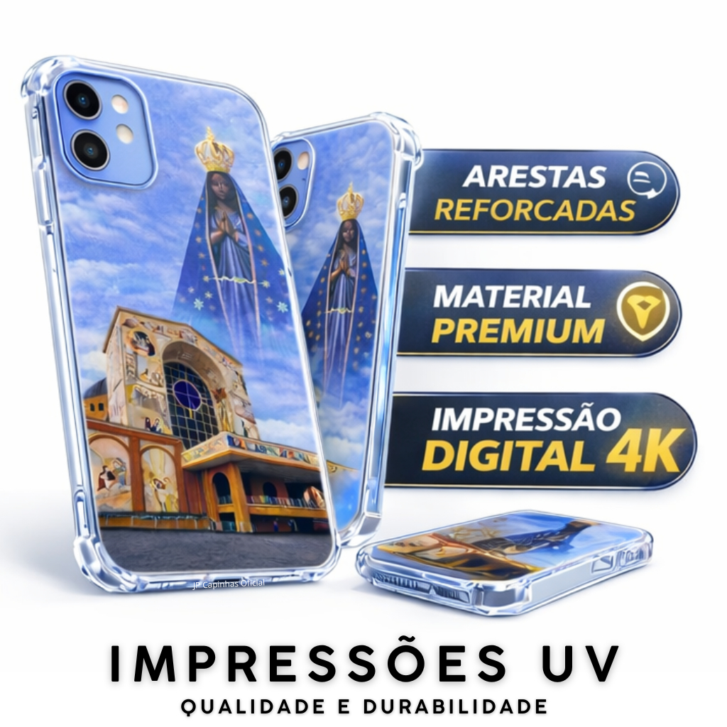 Capinha Personalizada de Nossa Senhora Aparecida Basilica Anti queda Acrilica Siliconen Impressão 4k