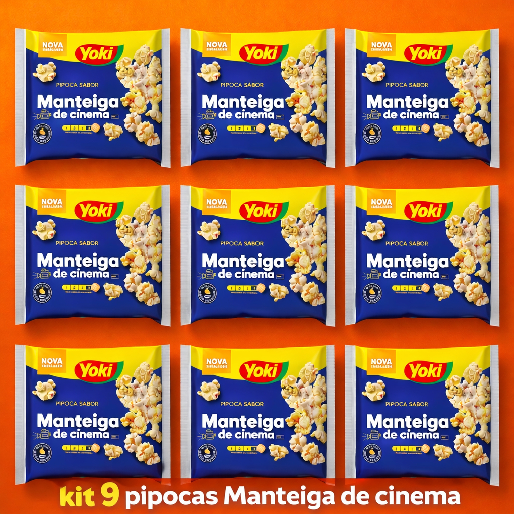 Kit 9 Pipoca Para Microondas | Manteiga De Cinema | Yoki 100g