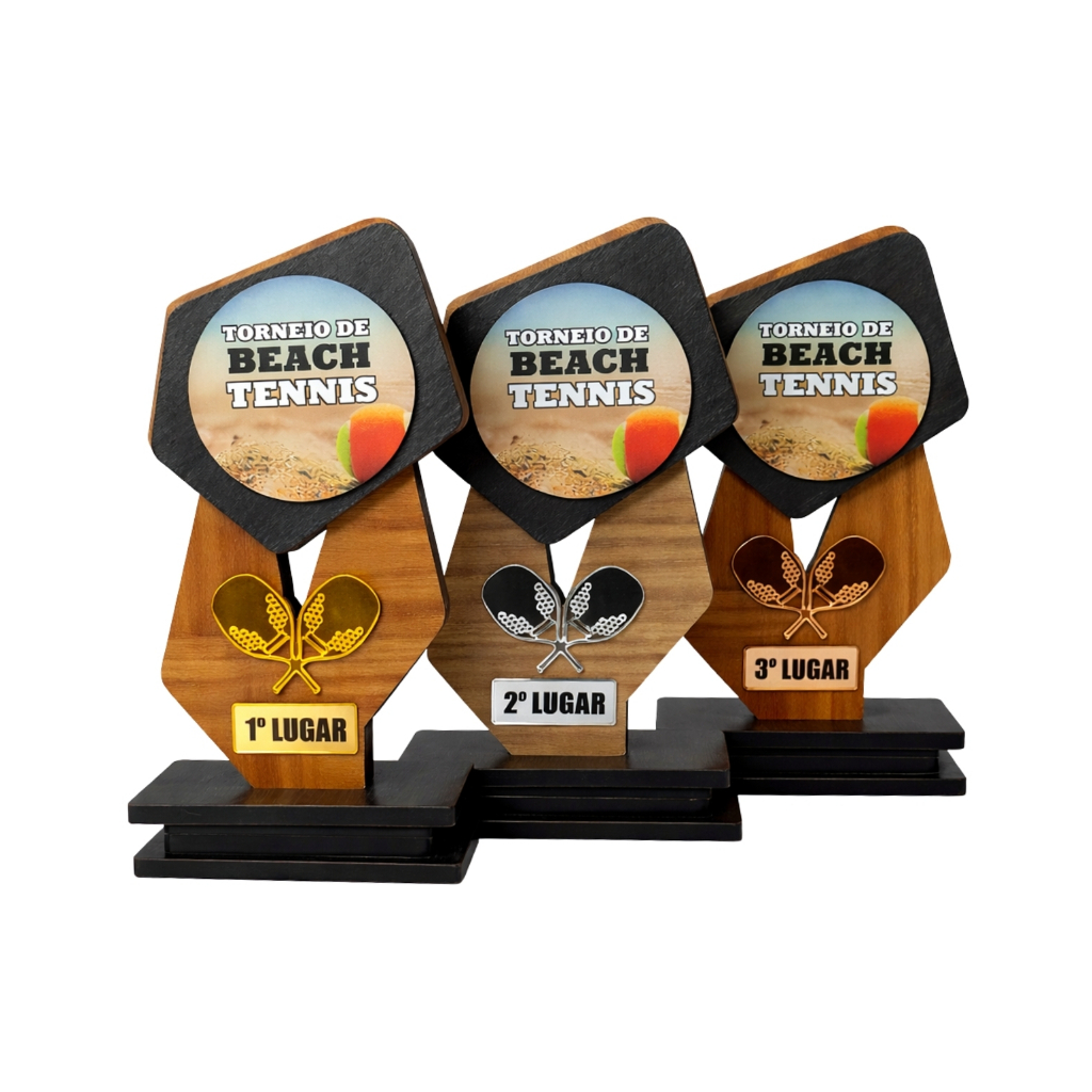 Kit 6 Troféus Beach Tennis Design Premium Mdf Acrílico 20cm