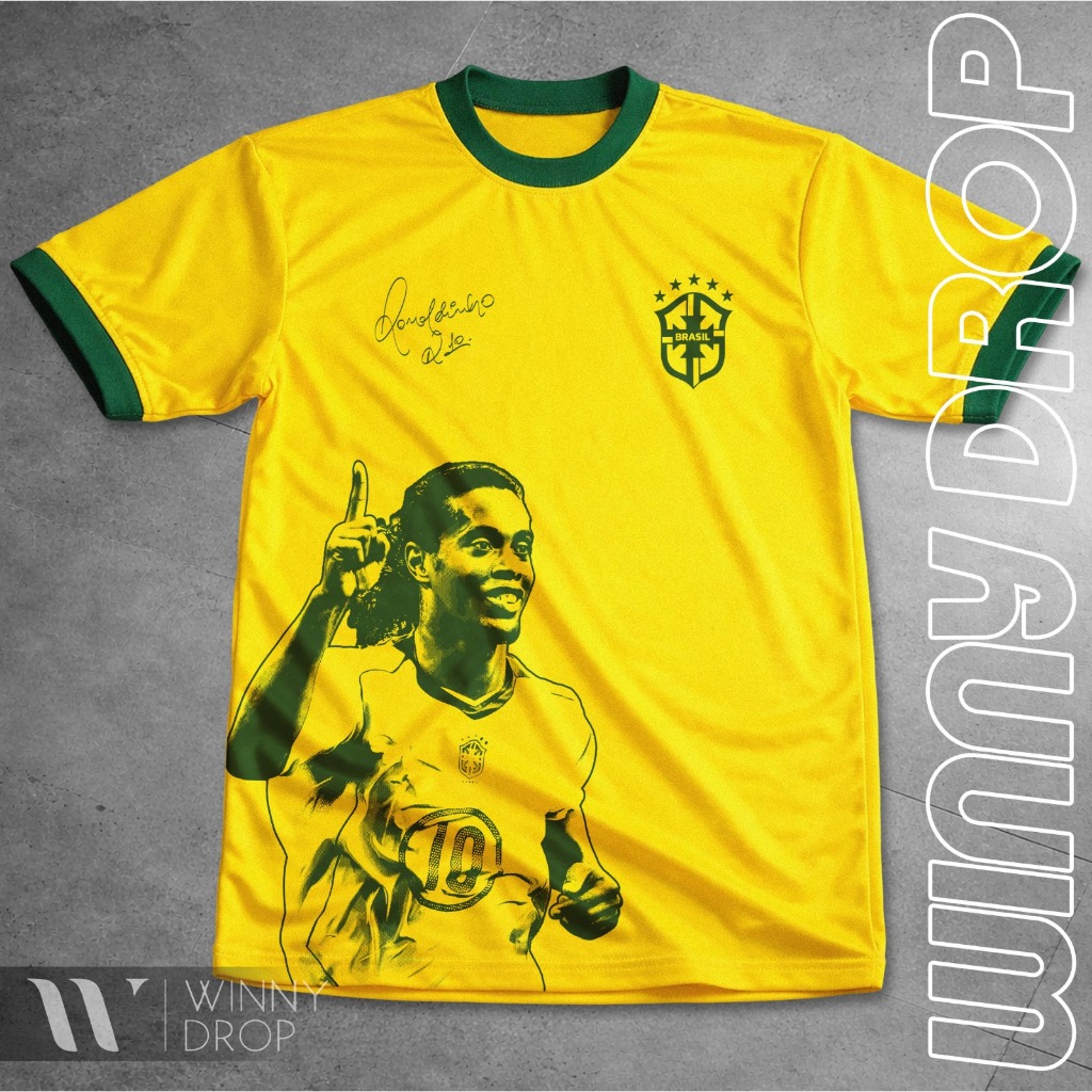 Camiseta Ronaldinho Dry Fit Malha Boa Conforto Parece de Shopping Gola Verde
