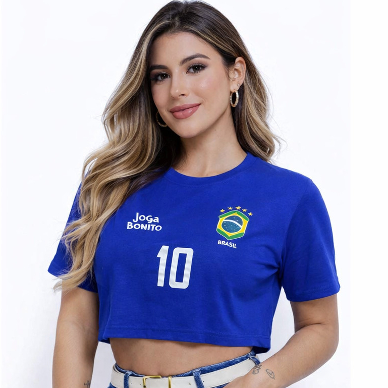 Cropped Feminino Brasil Copa do Mundo 2026 Estiloso Casual 100% Algodão