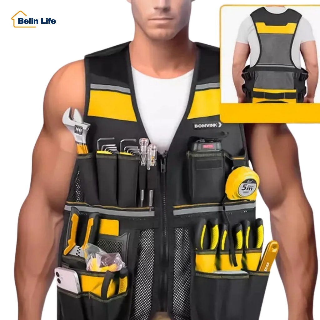 Colete Eletricista Porta Ferramentas Profissional Ajustável Preto E Amarelo em Oferta na Shopee