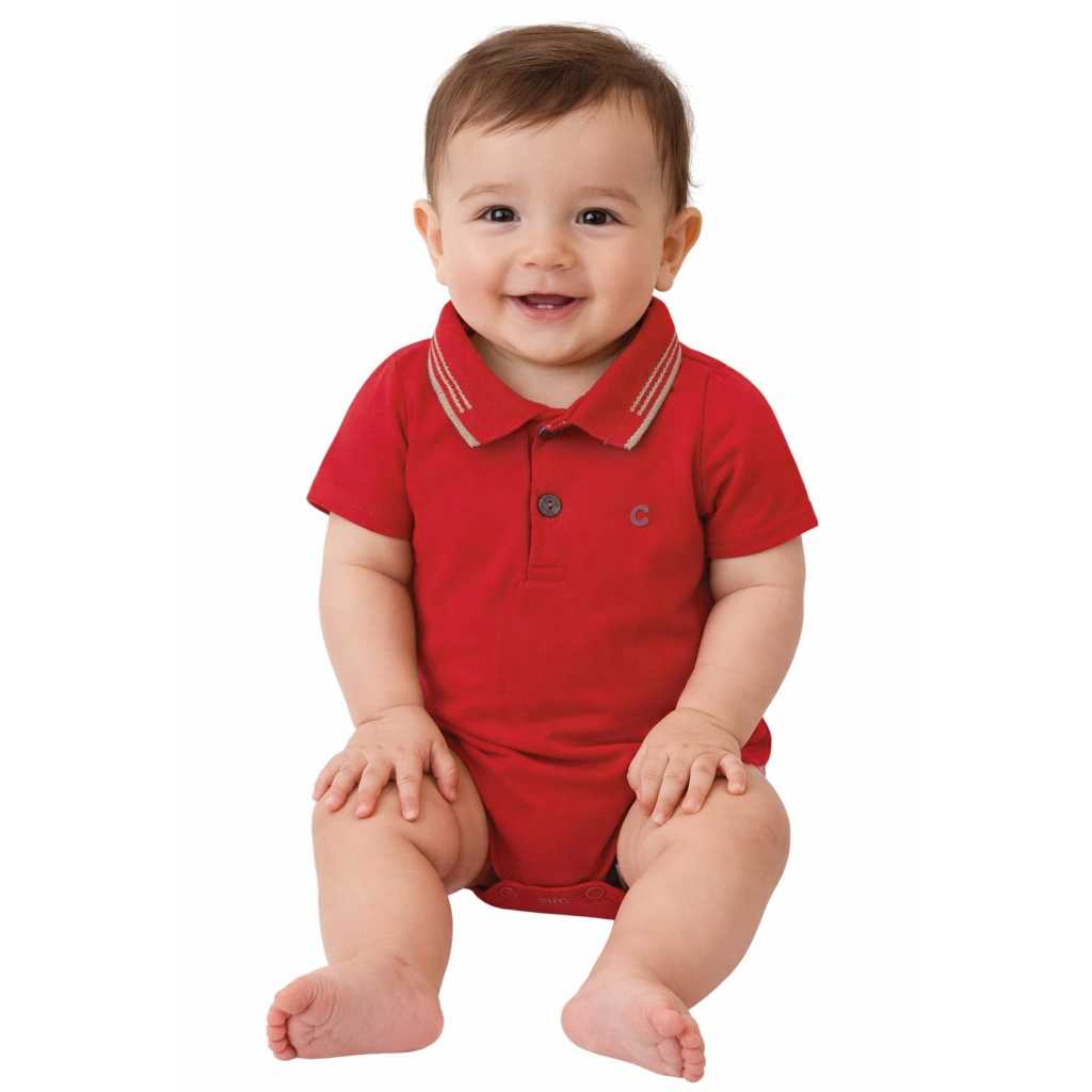 Body Bebê Polo Carinhoso Vermelho em Algodão – Confortável Macio e Estiloso