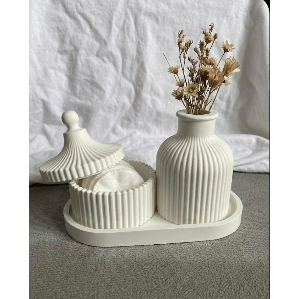 Vaso Decorativo + Pote Para Armazenar + Bandeja Oval - Mesa , Estante, Rack, Nicho