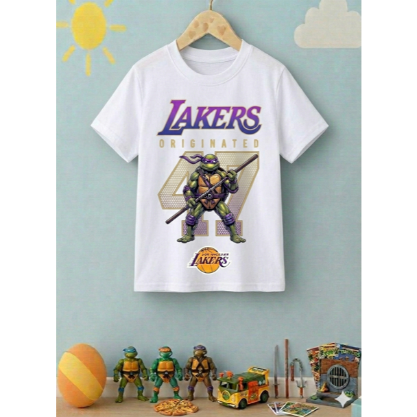 Camiseta Adulto e  Infantil NBA Los Angeles Lakers Doni As Tartarugas Ninja  - Pizza – Camisa Estampa Personagens