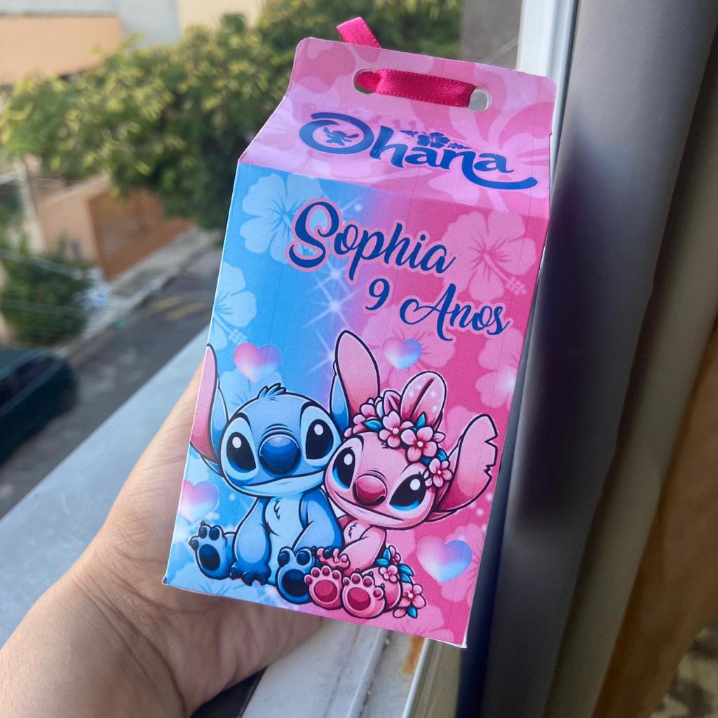 Kit Caixinha Milk Stitch e Angel Personalizada com Nome | Lembrancinha Festa Infantil