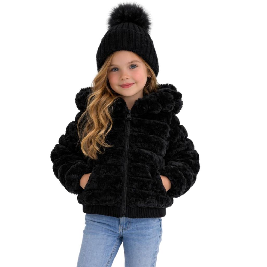 Jaqueta Infantil Teddy Peluciada com Capuz – Inverno