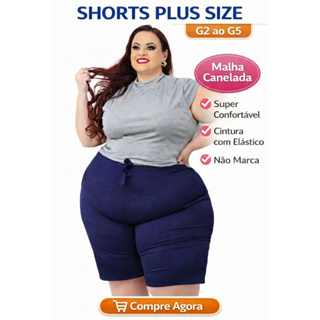 Kit 2 Bermuda Feminina Plus Size G2 ao G5 Malha Canelada Confortável Cintura Alta com Elastano em Oferta na Shopee