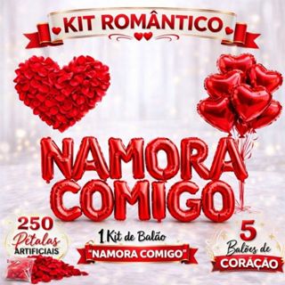 Kit Romântico 250 Pétalas Artificiais + 5 Balão Coração + NAMORA COMIGO em Oferta na Shopee