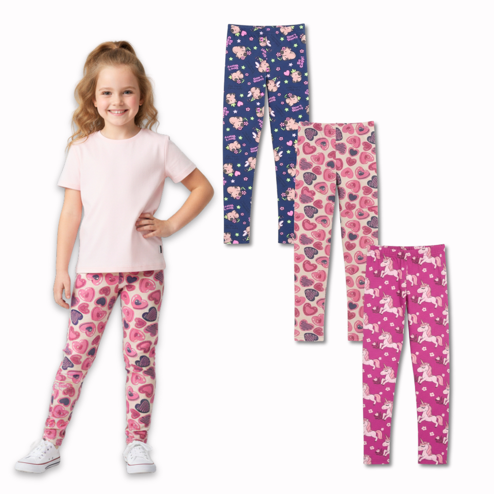 Kit 3 Legging Infantil Menina Cotton Algodão Sortidas Confortável
