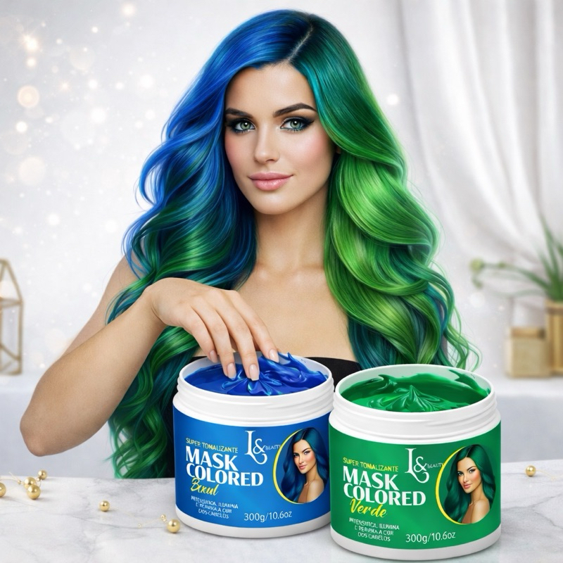 Kit Máscara Tonalizante Azul + Máscara Tonalizante Verde L&beauty 300g cada
