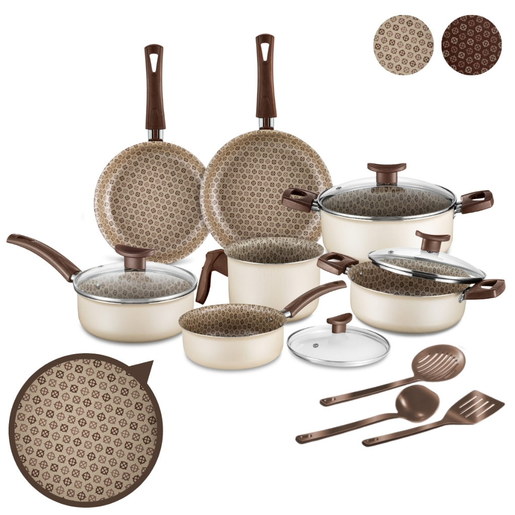 Imagem Conjunto de Panelas 10 Peças Alumínio Antiaderente Premium Com Utensílios e Tampa De Vidro