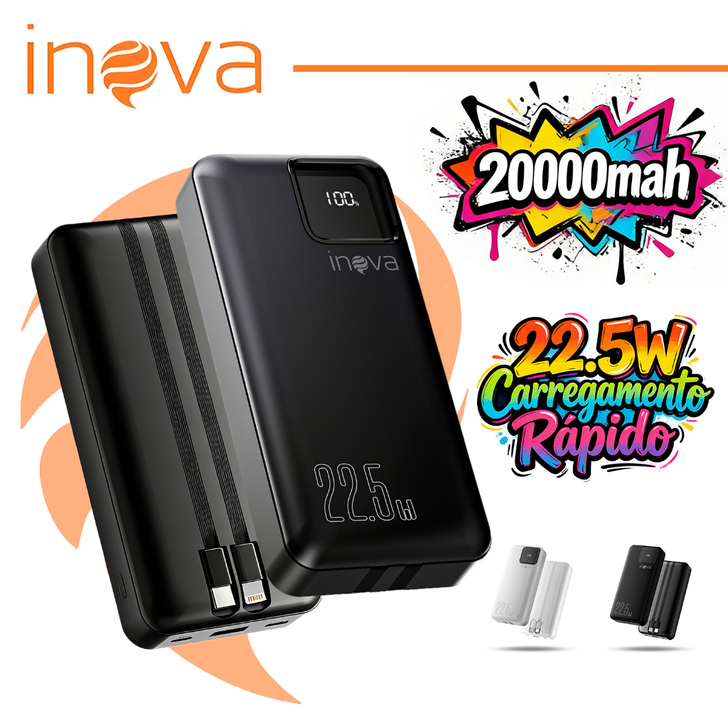 Inova carregador portátil 10000/20000mah Power Bank Turbo Com Tela Lcd 100% Original tipo C iphone