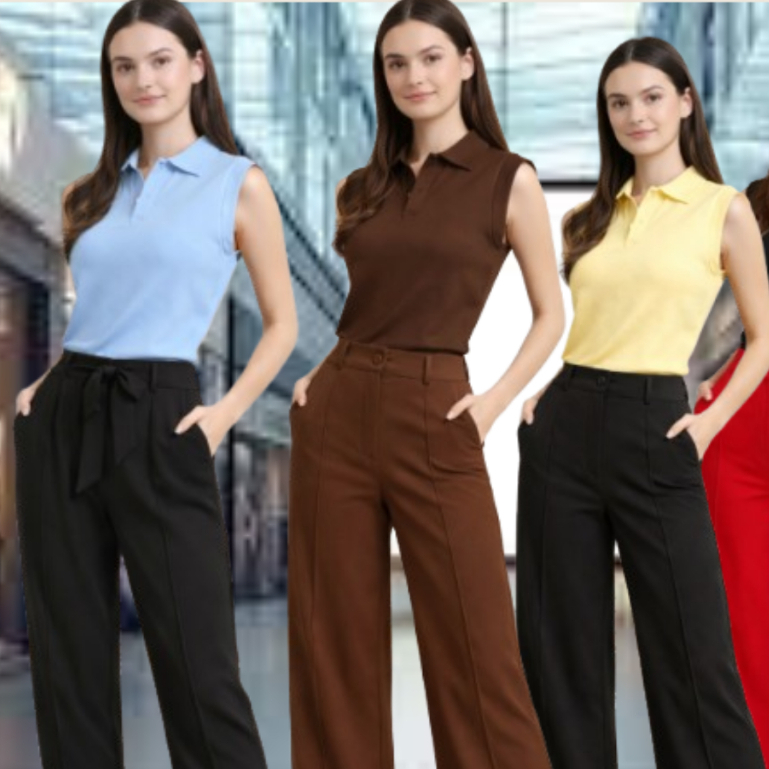 Kit 2  Blusa Polo Regata T-Shirt Feminina Ribana Canelada Premium Moda Social Básica Casual