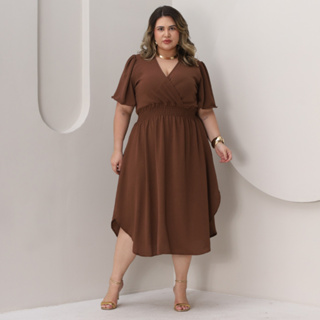Vestido Feminino Transpassado Elastex Moda Plus Size Midi Evangélico em Oferta na Shopee