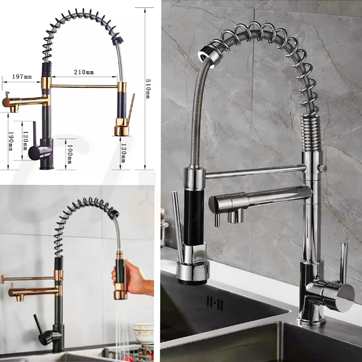 Torneira Monocomando Cozinha Gourmet Dourado Rose Preto Torneira Misturadora Moderna 2 Saída de Água