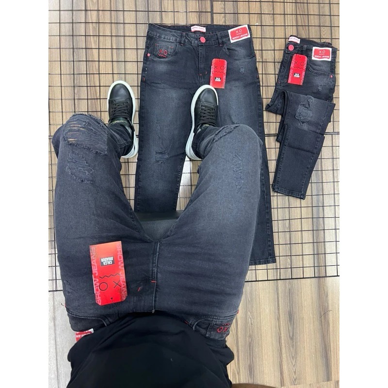 Calça Masculina Jogador Rasgada Marmorizada Jeans Estonado Brow Jeans Lançamento Nino Abravanel