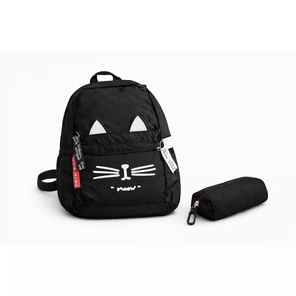 Mochila + Estojo Feminino Gatinho Estilo Espaçosa Escolar
